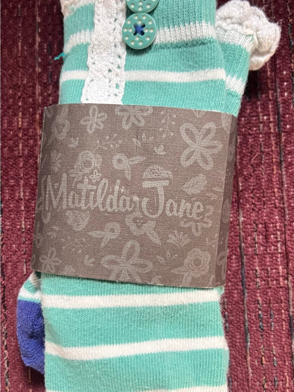 NWT Matilda Jane Notebook Knee-Highs Striped Socks Mint Blue Ruffle Button 4-8